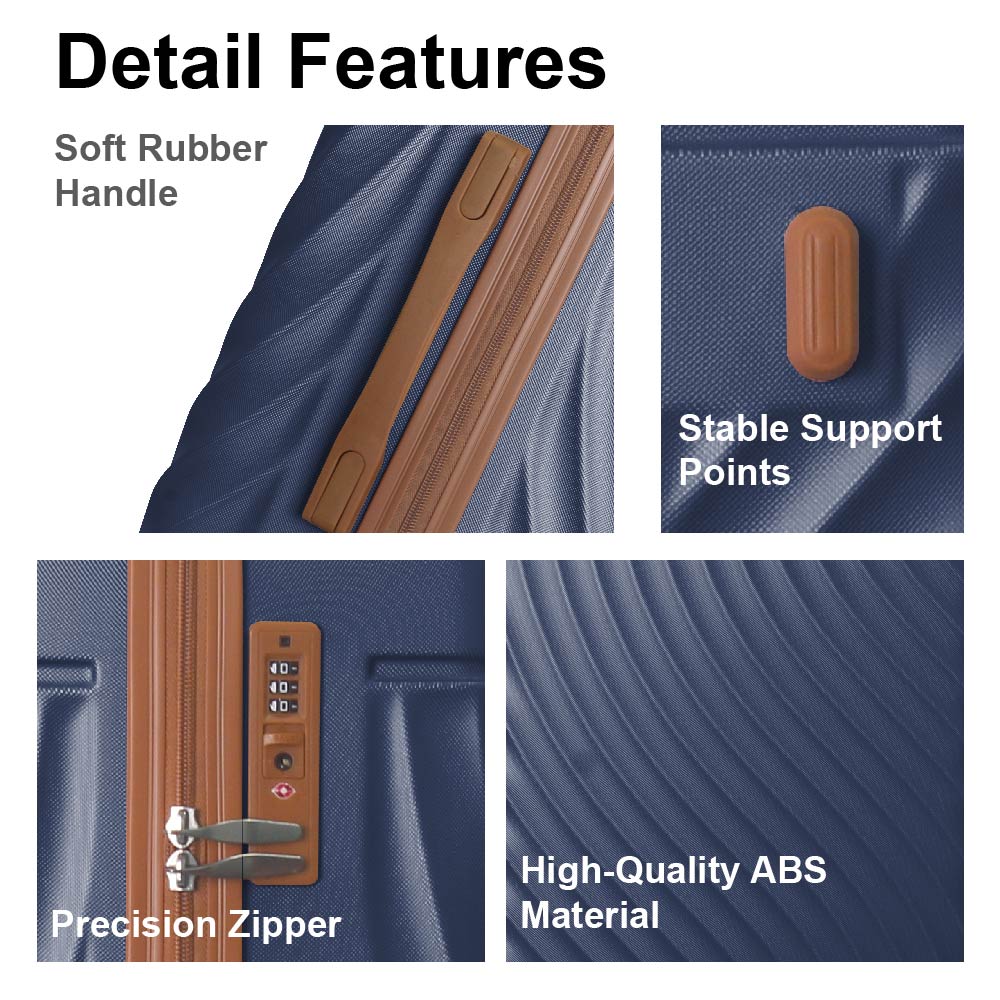 Luggage Sets ABS Hardshell 3pcs Luggage, Lightweight Durable Suitcase Sets Spinner Wheels Suitcase With TSA Lock 20''24''28'' Available(Navy Blue)_voghion.com